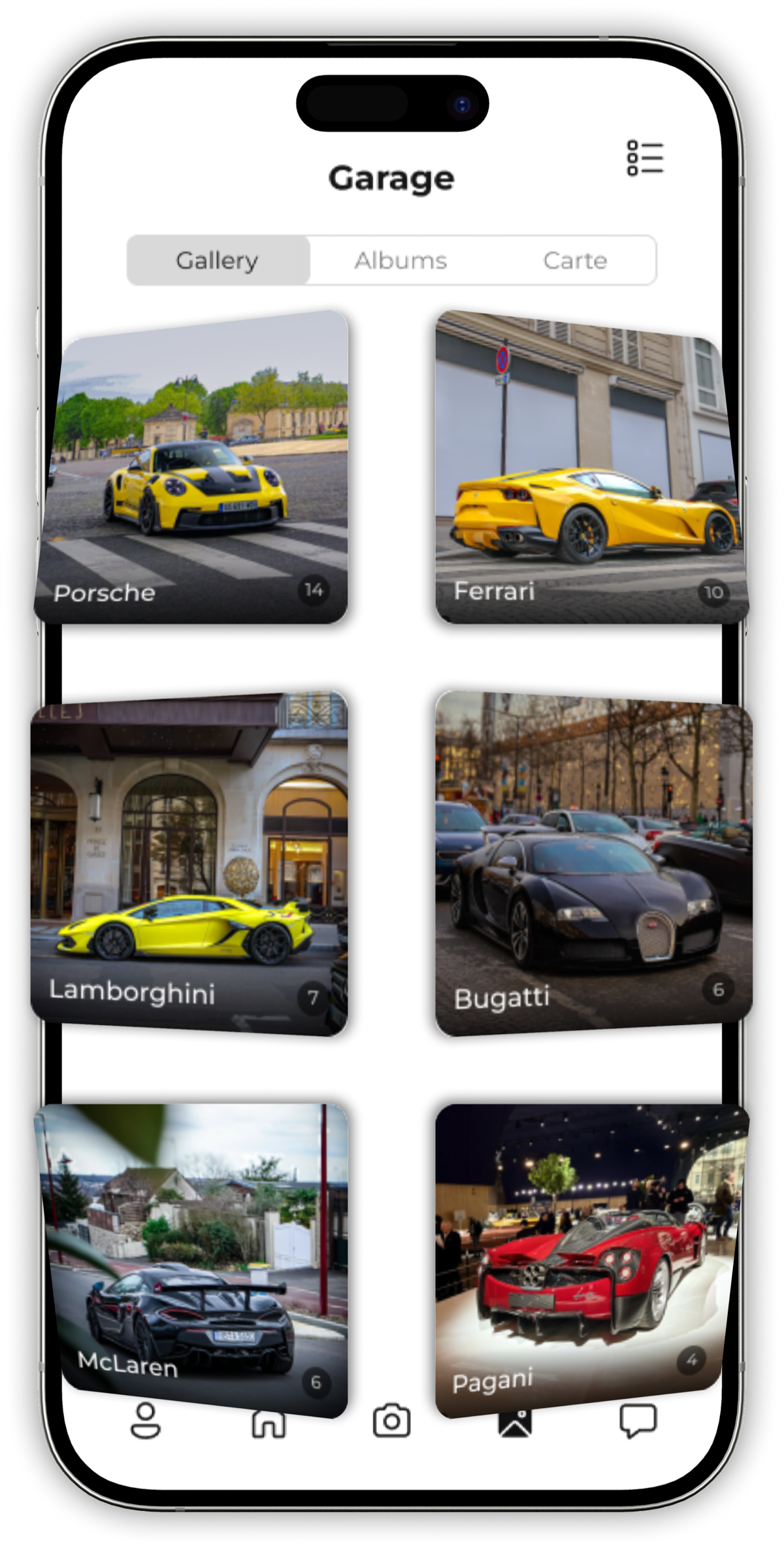Organized virtual garage of collected cars