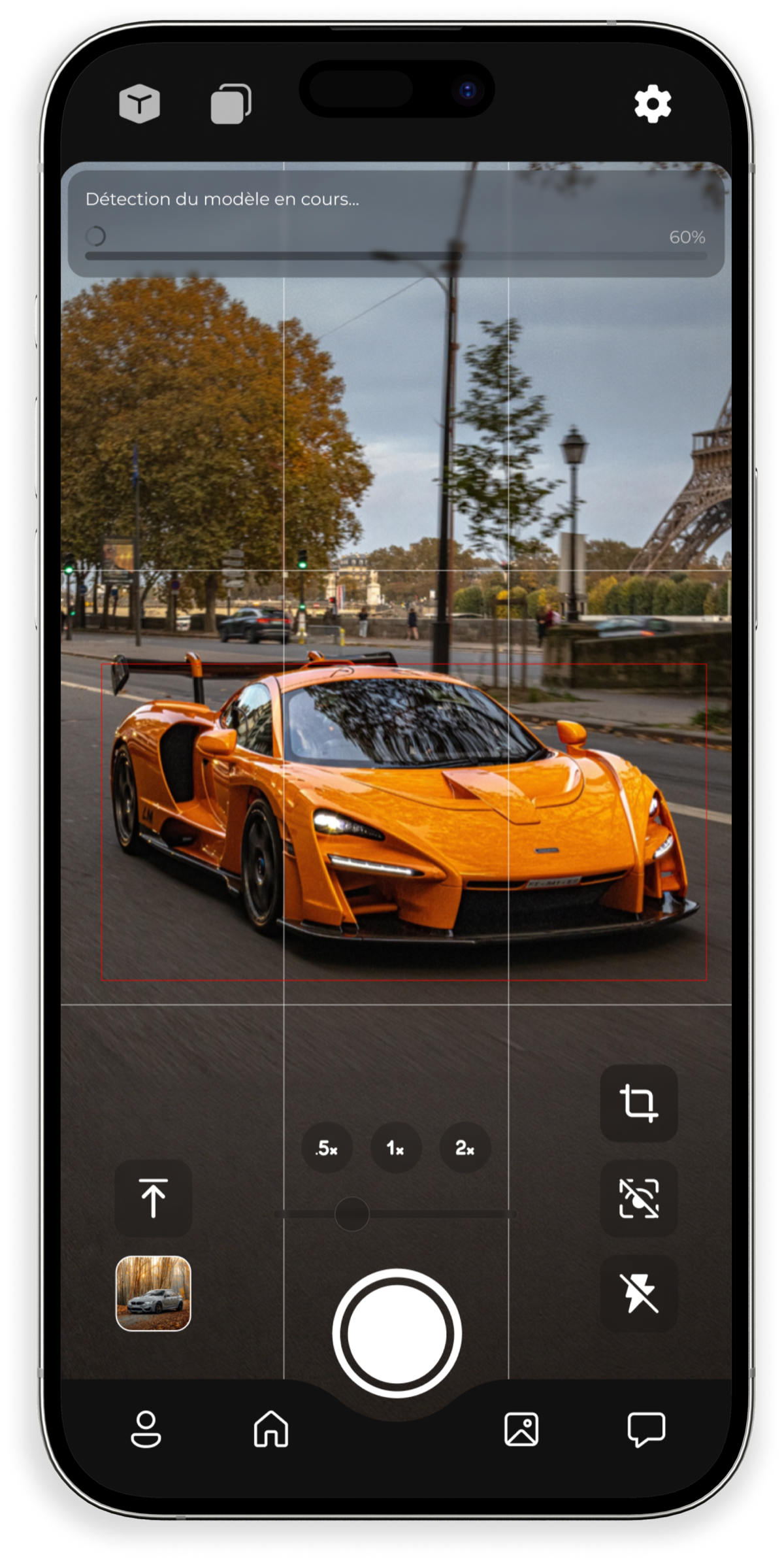 The Wheeloh app camera identifying a car on an iPhone